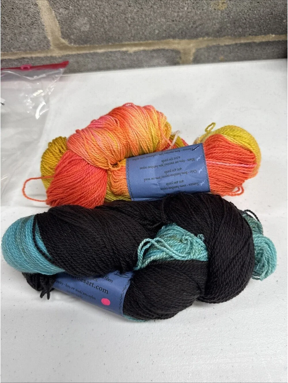 Lizard Toes Art ‘Hermie’ Yarn Colors Night Splash & Tiger Lily 2 Skein Lot